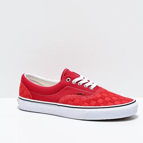 VANS Debossed Checkerboard Red Era Men's Sneakers - Picture 2 of 11